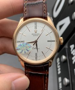 Rolex-Cellini Time 50505 39mm Rose Gold/Leather White Dial Stick/Roman Markers MKSF AS3132 Automatic