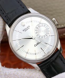Alternative view of Rolex-Cellini Date 39mm Stainless Steel/Leather White Dial Stick Markers MKSF AS3165 Automatic