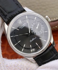 Alternative view of Rolex-Cellini Date 39mm Stainless Steel/Leather Black Dial Stick Markers MKSF AS3165 Automatic