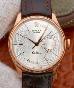 Rolex-Cellini Date 39mm Rose Gold/Leather White Dial Stick Markers MKSF AS3165 Automatic