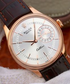 Alternative view of Rolex-Cellini Date 39mm Rose Gold/Leather White Dial Stick Markers MKSF AS3165 Automatic
