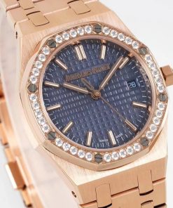 Alternative view of Audemars Piguet-Royal Oak Ladies 77351 34mm Diamonds Rose Gold/Rose Gold Blue Dial BF A5800 Automatic