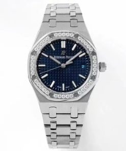 Audemars Piguet-Royal Oak Ladies 77351 34mm Diamonds Stainless Steel/Steel Blue Dial BF A5800 Automatic
