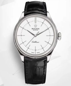 Rolex-Cellini Time 50505 39mm Stainless Steel/Leather White Dial Stick Markers MKSF AS3132 Automatic