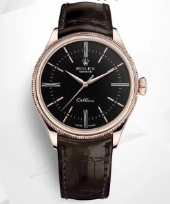 Rolex-Cellini Time 50505 39mm Rose Gold/Leather Black Dial Stick/Roman Markers MKSF AS3132 Automatic