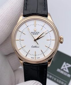 Rolex-Cellini Time 50505 39mm Rose Gold/Leather White Dial Stick Markers MKSF AS3132 Automatic