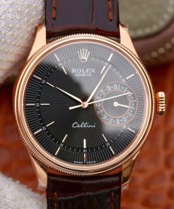 Rolex-Cellini Date 39mm Rose Gold/Leather Black Dial Stick Markers MKSF AS3165 Automatic
