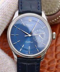 Rolex-Cellini Date 39mm Stainless Steel/Leather Blue Dial Stick Markers MKSF AS3165 Automatic