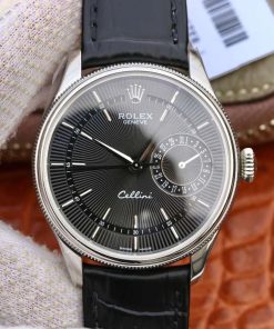 Rolex-Cellini Date 39mm Stainless Steel/Leather Black Dial Stick Markers MKSF AS3165 Automatic