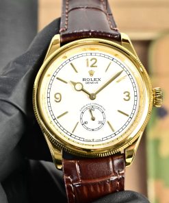 Rolex-1908 Perpetual 39mm Yellow Gold/Leather White Dial R+F Cal.7140 Automatic