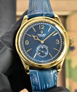 Rolex-1908 Perpetual 39mm Yellow Gold/Leather Blue Dial R+F Cal.7140 Automatic