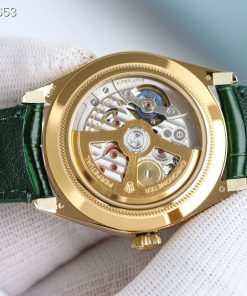 Alternative view of Rolex-1908 Perpetual 39mm Yellow Gold/Leather Blue Dial R+F Cal.7140 Automatic