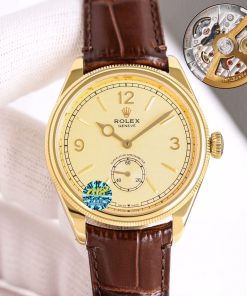 Rolex-1908 Perpetual 39mm Yellow Gold/Leather Gold Dial R+F Cal.7140 Automatic