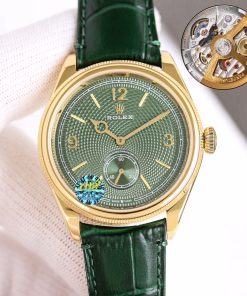 Rolex-1908 Perpetual 39mm Yellow Gold/Leather Green Dial R+F Cal.7140 Automatic