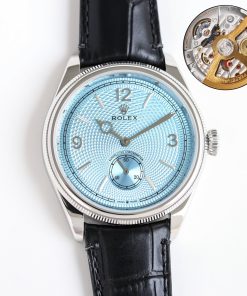 Rolex-1908 Perpetual 39mm Stainless Steel/Leather Ice Blue Dial R+F Cal.7140 Automatic