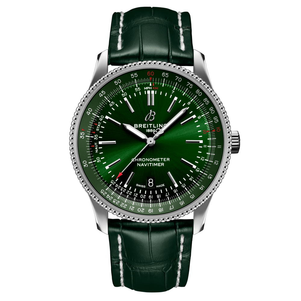Breitling-Navitimer 1 38mm Stainless Steel/Leather Green Dial TF A2824 Automatic