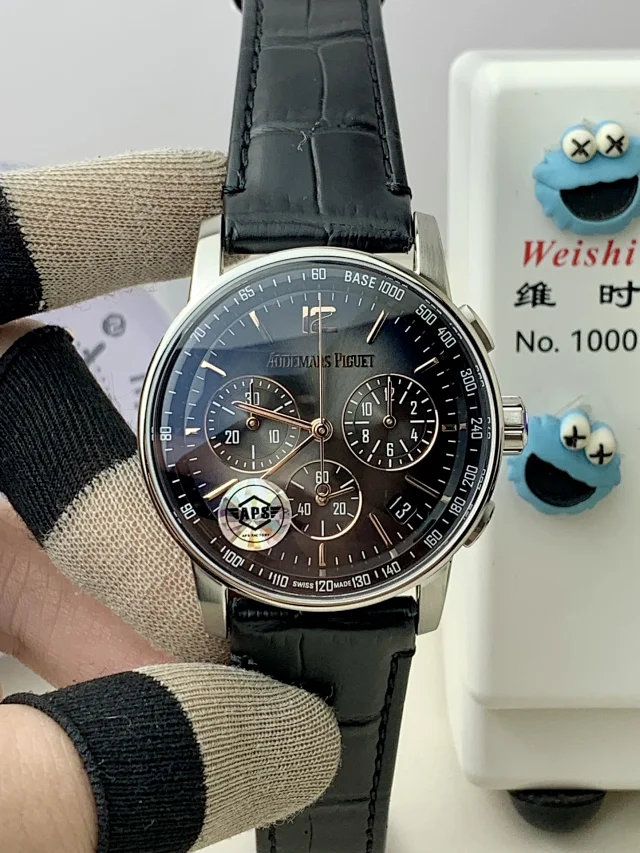 Audemars Piguet-Code11.59 Chronograph 26393 41mm Satinless Steel/Leather Grey/Black Dial APSF SH4401 Automatic - Image 2