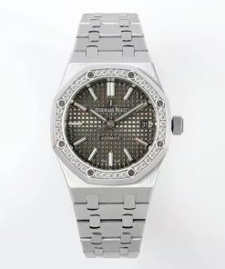Audemars Piguet-Royal Oak 15451 37mm Diamonds Stainless Steel/Steel Grey Dial IPF SA3120 Automatic