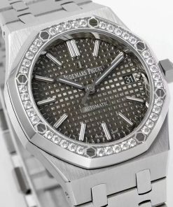Alternative view of Audemars Piguet-Royal Oak 15451 37mm Diamonds Stainless Steel/Steel Grey Dial IPF SA3120 Automatic