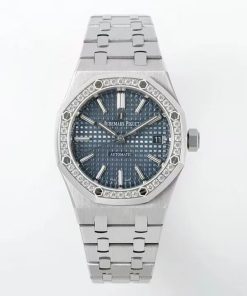 Audemars Piguet-Royal Oak 15451 37mm Diamonds Stainless Steel/Steel Blue Dial IPF SA3120 Automatic