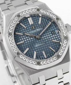 Alternative view of Audemars Piguet-Royal Oak 15451 37mm Diamonds Stainless Steel/Steel Blue Dial IPF SA3120 Automatic