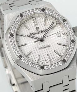 Alternative view of Audemars Piguet-Royal Oak 15451 37mm Diamonds Stainless Steel/Steel White Dial IPF SA3120 Automatic