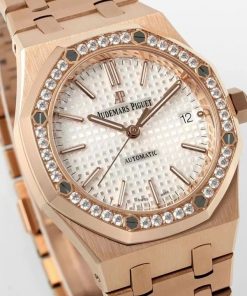 Alternative view of Audemars Piguet-Royal Oak 15451 37mm Diamonds Rose Gold/Rose Gold White Dial IPF SA3120 Automatic