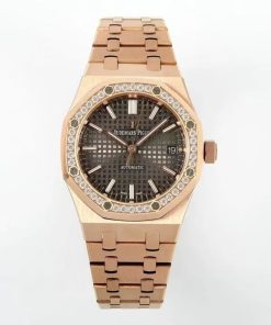 Audemars Piguet-Royal Oak 15451 37mm Diamonds Rose Gold/Rose Gold Grey Dial IPF SA3120 Automatic