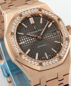 Alternative view of Audemars Piguet-Royal Oak 15451 37mm Diamonds Rose Gold/Rose Gold Grey Dial IPF SA3120 Automatic