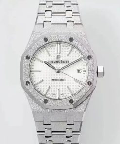 Audemars Piguet-Royal Oak 15454 37mm Frosted Stainless Steel/Steel White Dial APSF SA3120 Automatic
