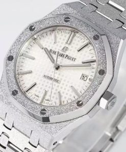 Alternative view of Audemars Piguet-Royal Oak 15454 37mm Frosted Stainless Steel/Steel White Dial APSF SA3120 Automatic