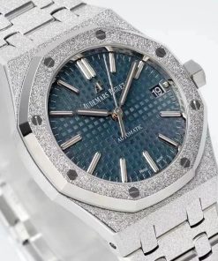 Alternative view of Audemars Piguet-Royal Oak 15454 37mm Frosted Stainless Steel/Steel Blue Dial APSF SA3120 Automatic
