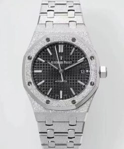 Audemars Piguet-Royal Oak 15454 37mm Frosted Stainless Steel/Steel Black Dial APSF SA3120 Automatic