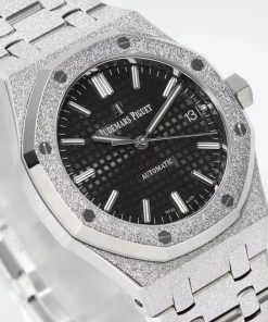 Alternative view of Audemars Piguet-Royal Oak 15454 37mm Frosted Stainless Steel/Steel Black Dial APSF SA3120 Automatic