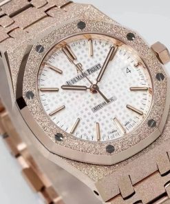 Alternative view of Audemars Piguet-Royal Oak 15454 37mm Frosted Rose Gold/Rose Gold White Dial APSF SA3120 Automatic