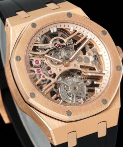Alternative view of Audemars Piguet-Royal Oak 26735SG 41mm Rose Gold/Rubber Skeleton Dial APPF Tourbillon Automatic