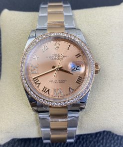 Rolex-Datejust 126281 36mm Oyster Diamonds Rose Gold/Steel Gold Dial Roman Markers EWF VR3235 Automatic