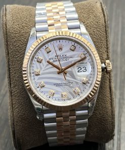 Rolex-Datejust 126231 36mm Jubilee Rose Gold/Steel Silver Palm Motif Dial Diamond Markers VSF DD3235 Automatic