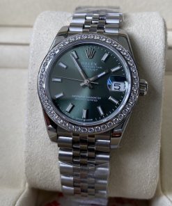 Rolex-Datejust 278384 Ladies 31mm Jubilee Diamonds Stainless Steel/Steel Mint Green Dial Stick Markers A+F A2236 Automatic