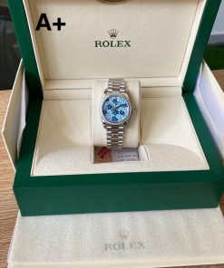 Alternative view of Rolex-Datejust 278384 Ladies 31mm Oyster Diamonds Stainless Steel/Steel Blue Floral Motif Dial A+F A2236 Automatic