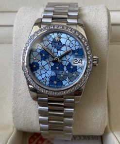 Rolex-Datejust 278384 Ladies 31mm Oyster Diamonds Stainless Steel/Steel Blue Floral Motif Dial A+F A2236 Automatic