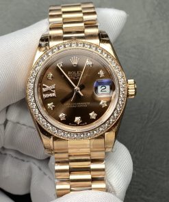 Rolex-Datejust 279135 Ladies 28mm Jubilee Diamonds Rose Gold Chocolate Brown Dial Diamonds Markers GSF A2236 Automatic