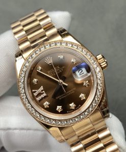 Alternative view of Rolex-Datejust 279135 Ladies 28mm Jubilee Diamonds Rose Gold Chocolate Brown Dial Diamonds Markers GSF A2236 Automatic