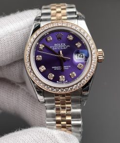Rolex-Datejust 279381 Ladies 28mm Jubilee Diamonds Stainless Steel/Rose Gold Aubergine Dial Diamonds Markers GSF A2236 Automatic