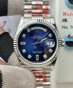 Rolex-DayDate 128239 36mm President Stainless Steel/Steel Gradient Blue Dial Diamonds Markers KF A2836 Automatic(Gain Weight)