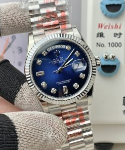 Alternative view of Rolex-DayDate 128239 36mm President Stainless Steel/Steel Gradient Blue Dial Diamonds Markers KF A2836 Automatic(Gain Weight)
