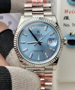 Rolex-DayDate 128239 36mm President Stainless Steel/Steel Ice Blue Dial Diamonds Markers KF A2836 Automatic(Gain Weight)