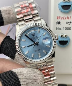 Alternative view of Rolex-DayDate 128239 36mm President Stainless Steel/Steel Ice Blue Dial Diamonds Markers KF A2836 Automatic(Gain Weight)