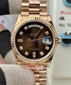 Rolex-DayDate 128235 36mm President Rose Gold/Rose Gold Chocolate Dial Diamonds Markers KF A2836 Automatic(Gain Weight)