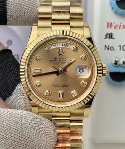 Rolex-DayDate 128238 36mm President Yellow Gold/Yellow Gold Champagne Gold Dial Diamonds Markers KF A2836 Automatic(Gain Weight)